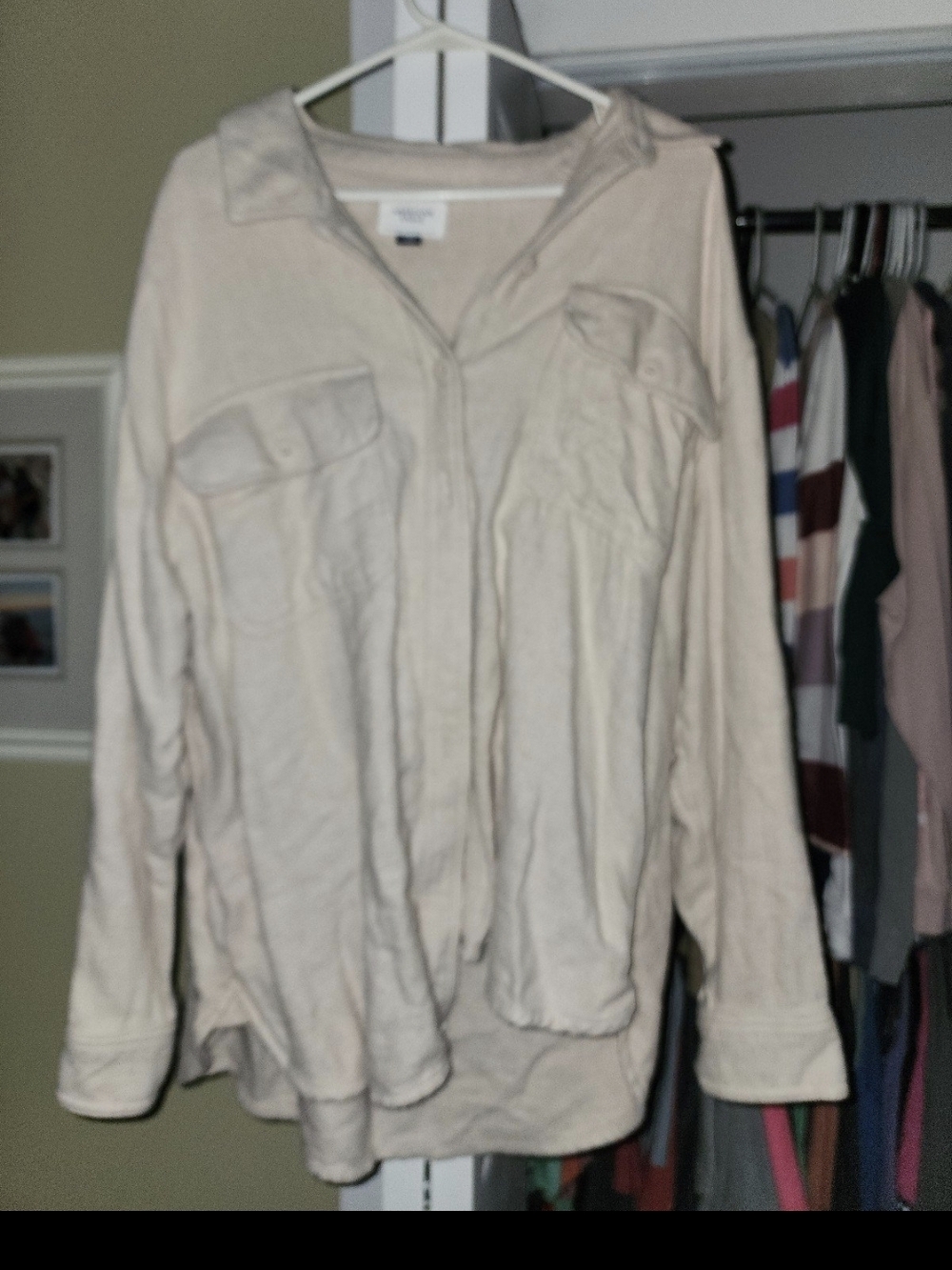 American Eagle Cream Button-Front Shacket